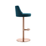 Blue velvet seat and round rose gold plated base barstool by Whiteline  additional picture 3
