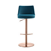Blue velvet seat and round rose gold plated base barstool by Whiteline  additional picture 4