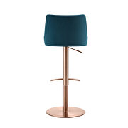 Blue velvet seat and round rose gold plated base barstool by Whiteline  additional picture 5