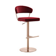Red velvet seat and round rose gold stainless steel base barstool by Whiteline  additional picture 2