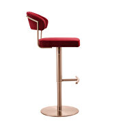 Red velvet seat and round rose gold stainless steel base barstool by Whiteline  additional picture 3