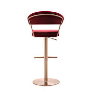 Red velvet seat and round rose gold stainless steel base barstool by Whiteline  additional picture 4