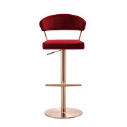 Red velvet seat and round rose gold stainless steel base barstool by Whiteline  additional picture 5