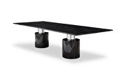 Black glossy marble top and two pedestals marble base extra large dining table by Whiteline  additional picture 2