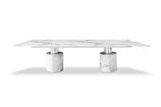 White glossy marble top and two pedestals marble base dining table by Whiteline  additional picture 2