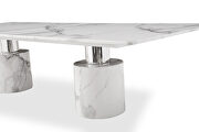 White glossy marble top and two pedestals marble base dining table by Whiteline  additional picture 4