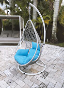 White powder-coating steel stand outdoor egg chair w/ blue seat cushions by Whiteline  additional picture 2