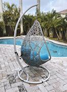 White powder-coating steel stand outdoor egg chair w/ blue seat cushions by Whiteline  additional picture 3