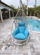 White powder-coating steel stand outdoor egg chair w/ blue seat cushions by Whiteline  additional picture 4