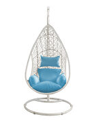 White powder-coating steel stand outdoor egg chair w/ blue seat cushions by Whiteline  additional picture 5