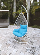 White powder-coating steel stand outdoor egg chair w/ blue seat cushions by Whiteline  additional picture 6