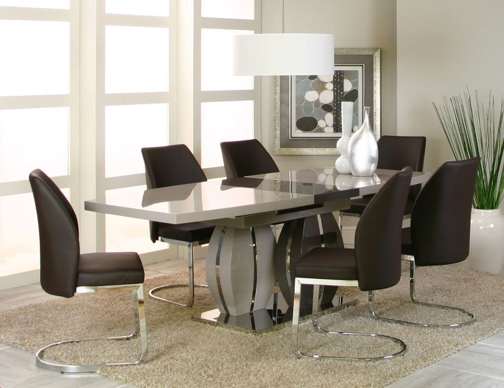 High gloss gray lacquered table w/ extension 5 pcs set by Cramco