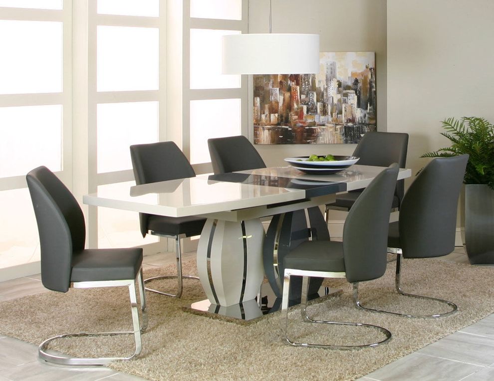 High gloss gray lacquered table w/ extension 5 pcs set by Cramco