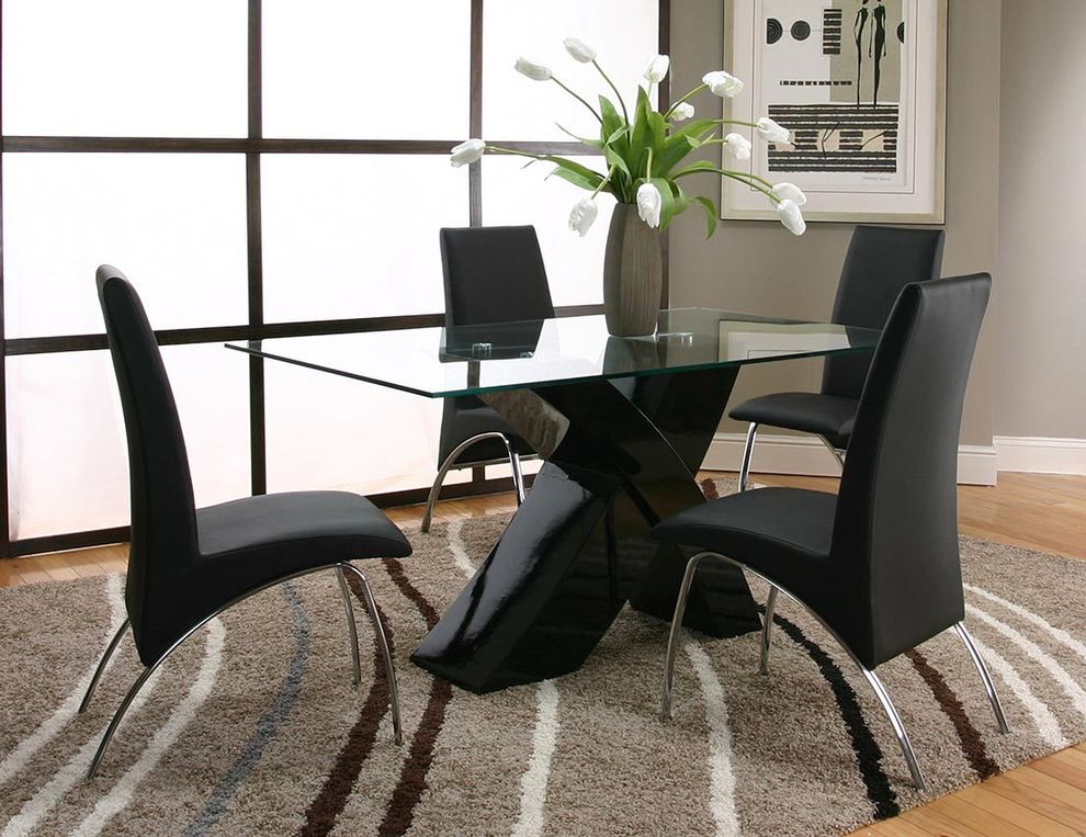 Modern glass top 5pcs dining set in black by Cramco