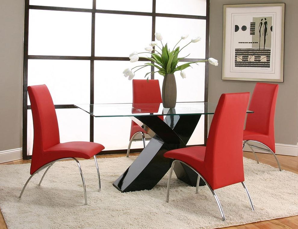 Modern glass top 5pcs dining set in red by Cramco