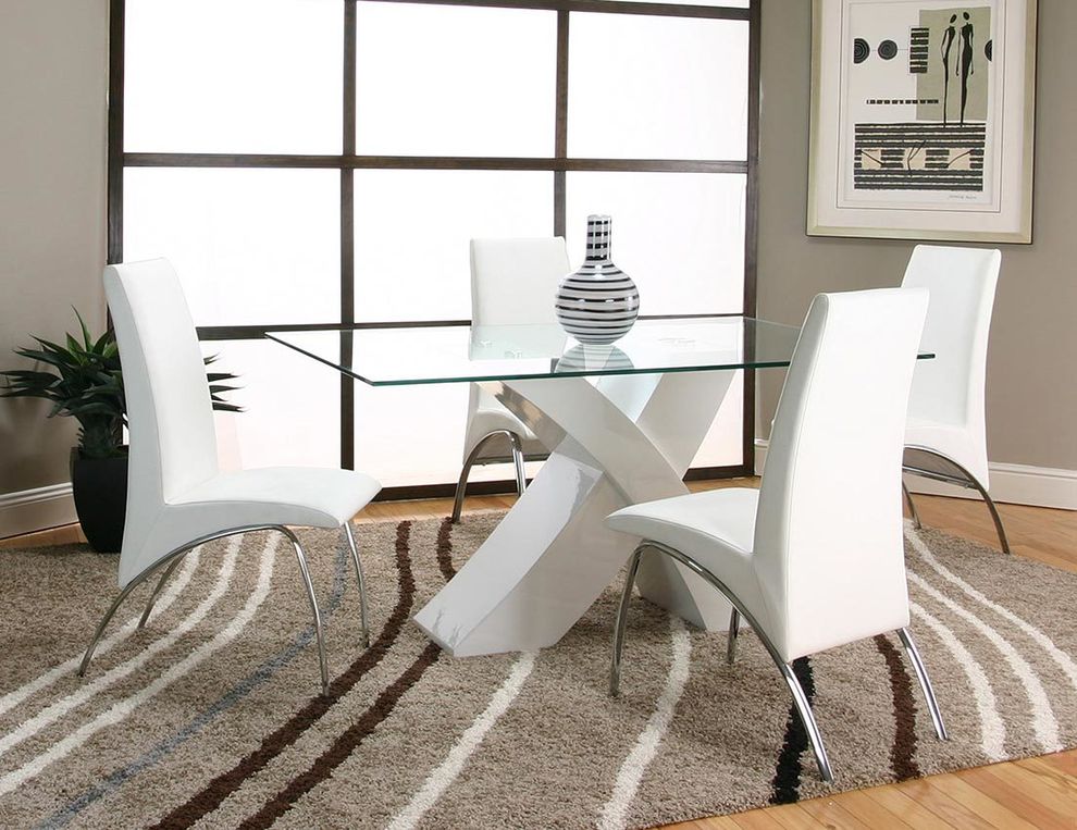 Modern glass top 5pcs dining set in white by Cramco