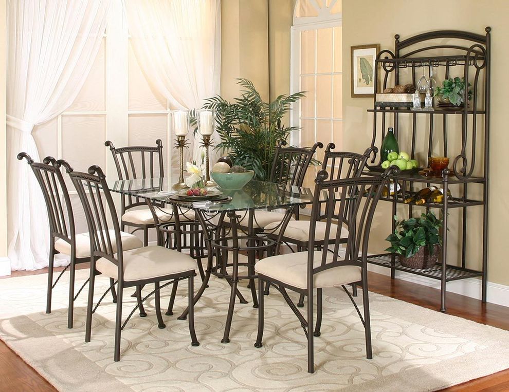 Rect. chiseled edge glass top 7pcs dining set by Cramco