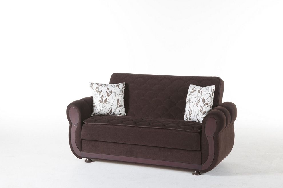 Chocolate storage loveseat w/ rolled arms by Istikbal