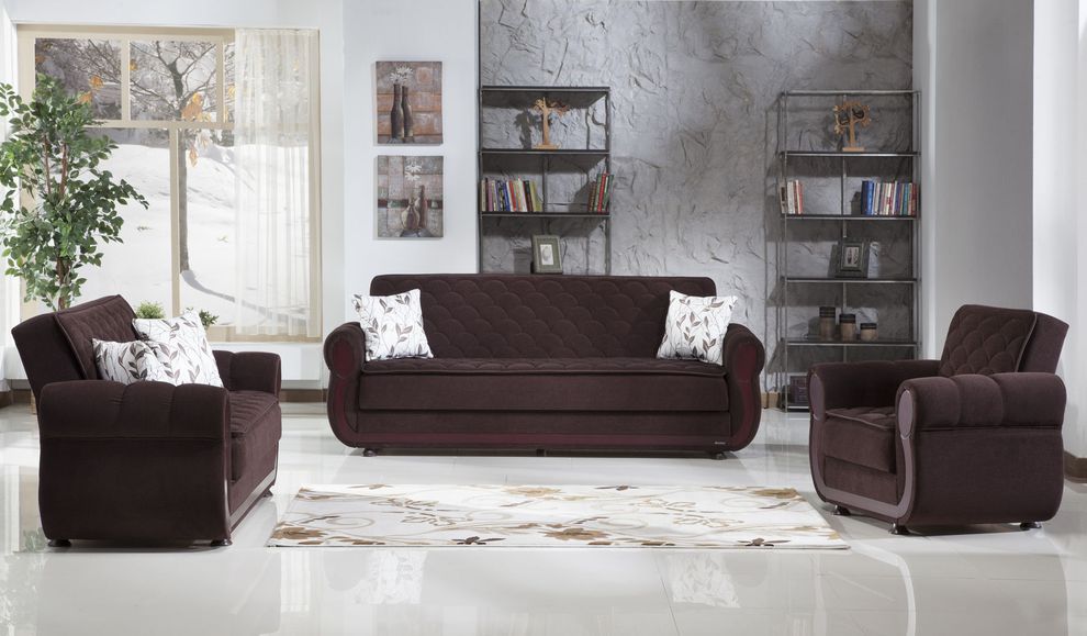 Chocolate storage sofa/sofa bed w/ rolled arms by Istikbal