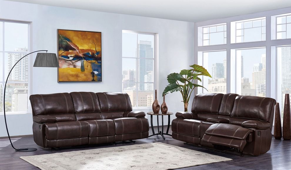 Brown bonded leather sofa in casual style by Global