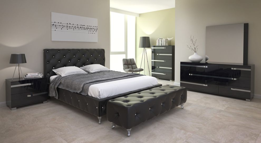 Bonded leather king bed w/ tufted button design by At Home USA