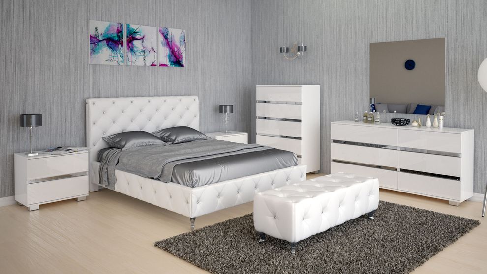Bonded white leather bed w/ tufted button design by At Home USA
