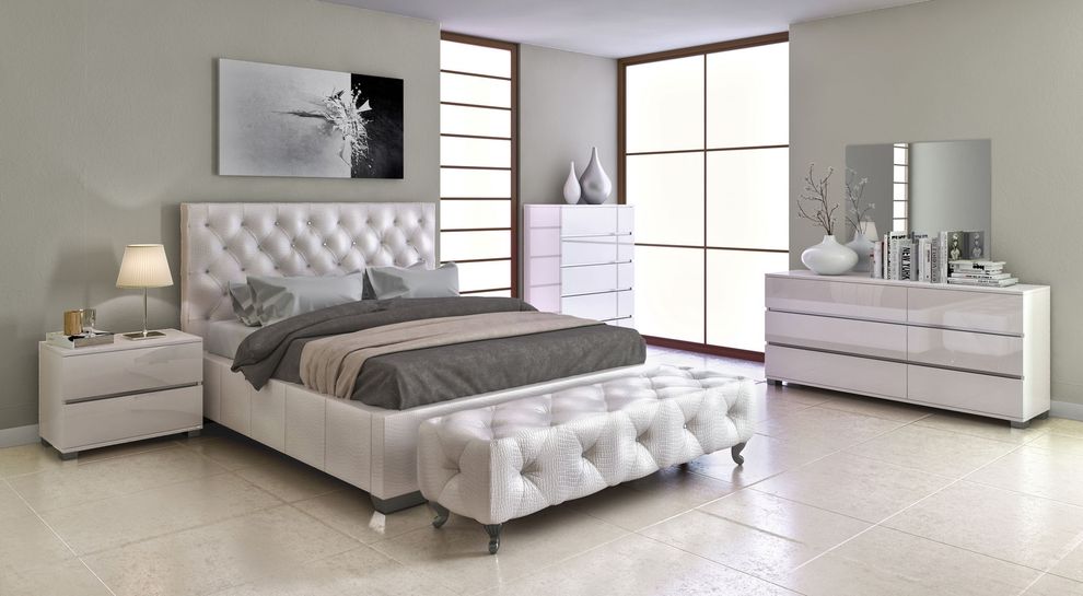 Crocodile white leather full bed w/ storage by At Home USA