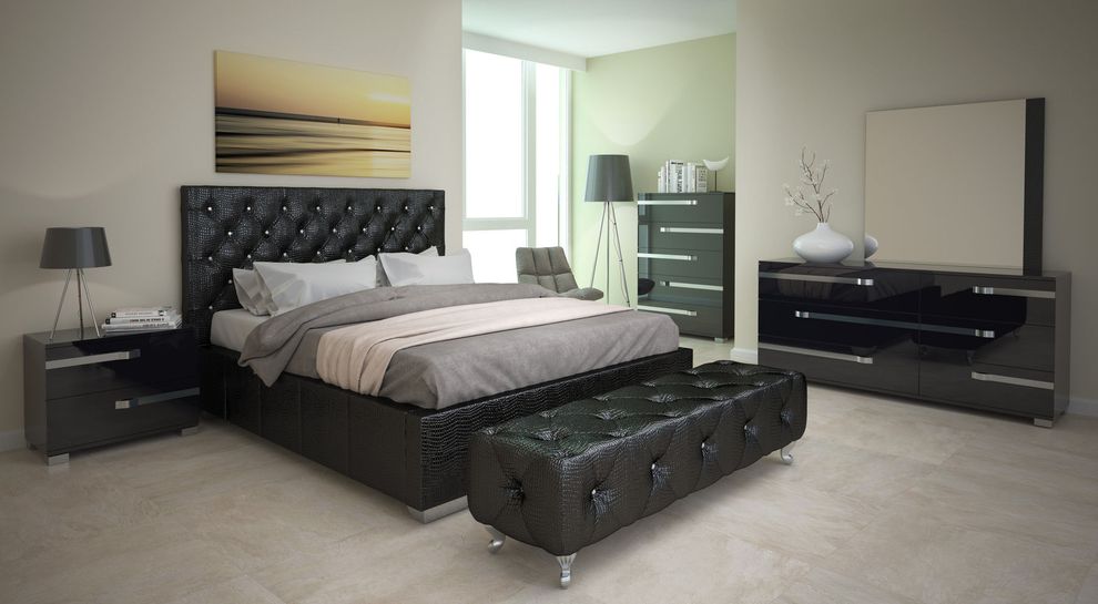 Tufted crocodile leather black bed w/ storage by At Home USA