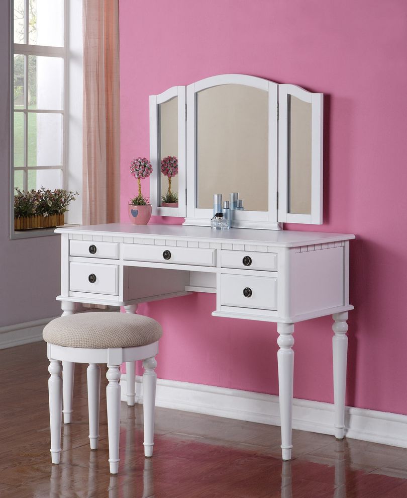 Modern white vanity set w/ stool by Poundex