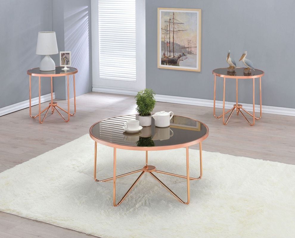 Rose gold / smoky glass top coffee table by Acme