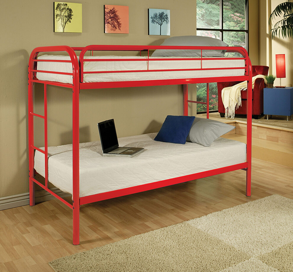 Red twin/twin bunk bed by Acme
