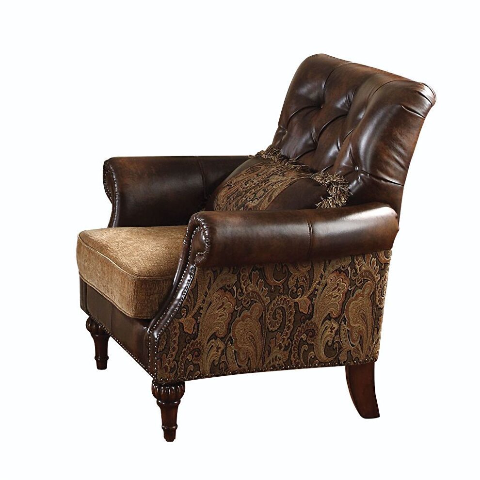 2-tone brown pu & chenille classic chair by Acme