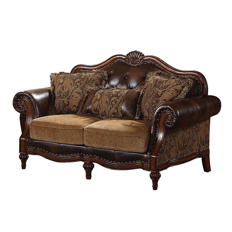 2-tone brown pu & chenille classic loveseat by Acme