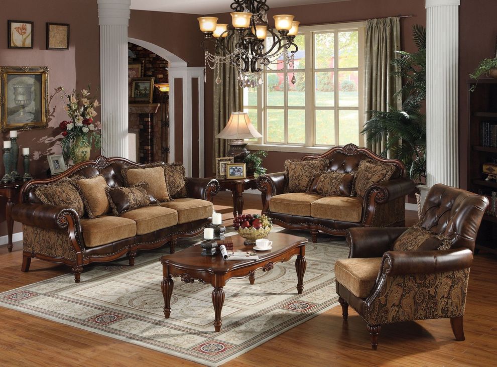 2-tone brown pu & chenille classic sofa by Acme