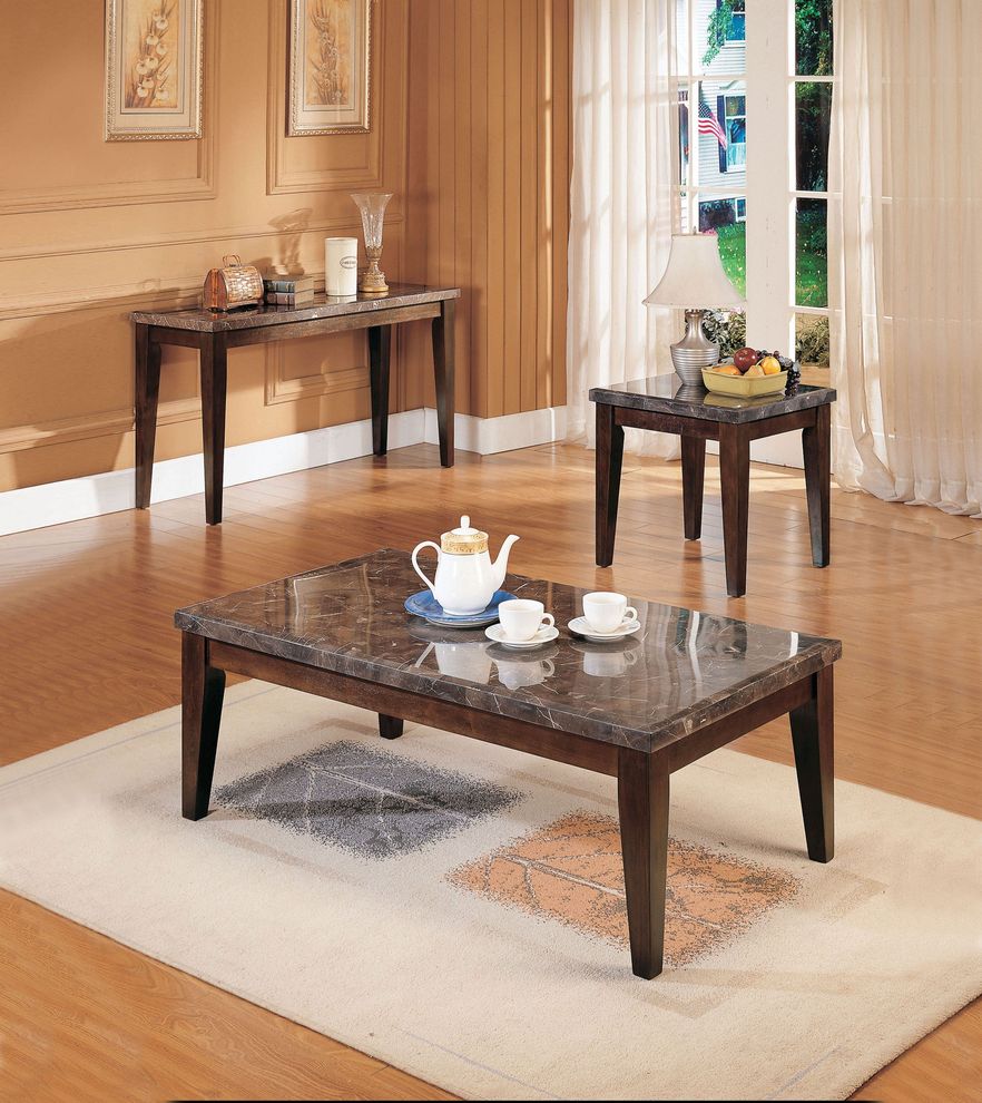 Black marble top w/ walnut finish coffee table by Acme