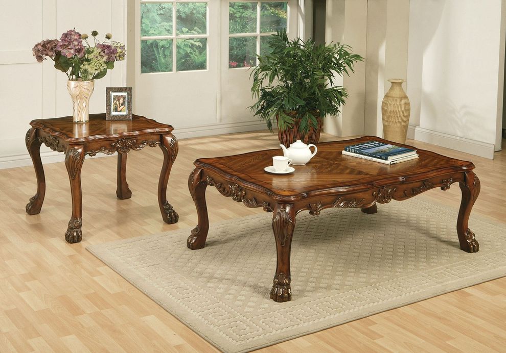 Cherry oak finish traditional style coffee table by Acme