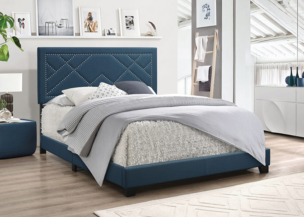 Dark teal fabric eastern king bed by Acme