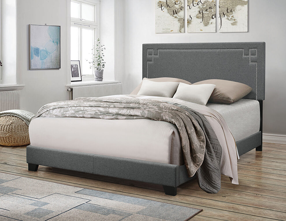 Gray fabric eastern king bed by Acme