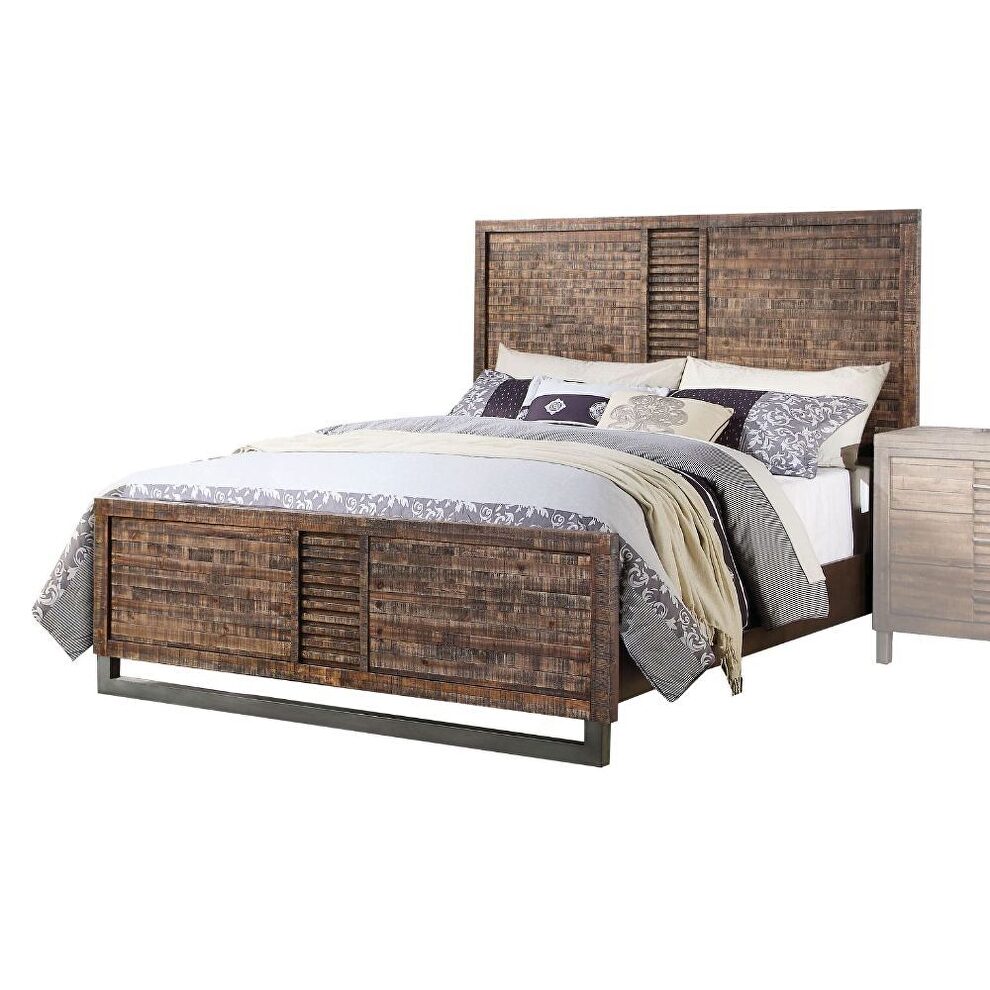 Reclaimed oak finish wood panel king bed by Acme
