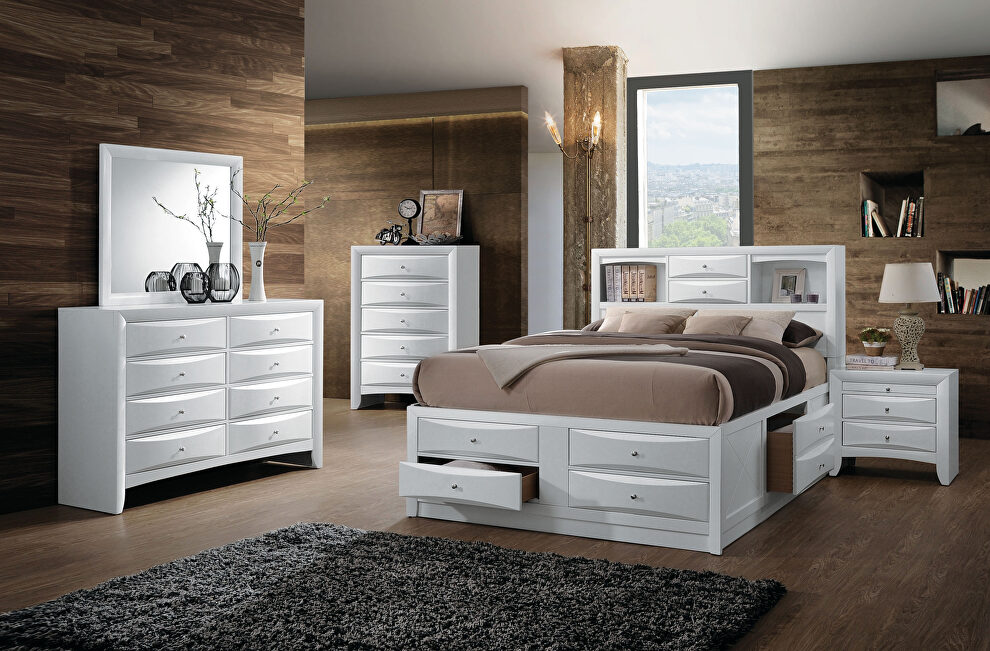 White ireland queen bed w/storage by Acme