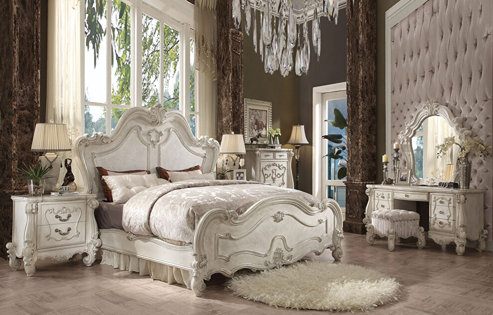 Bone white queen bed by Acme