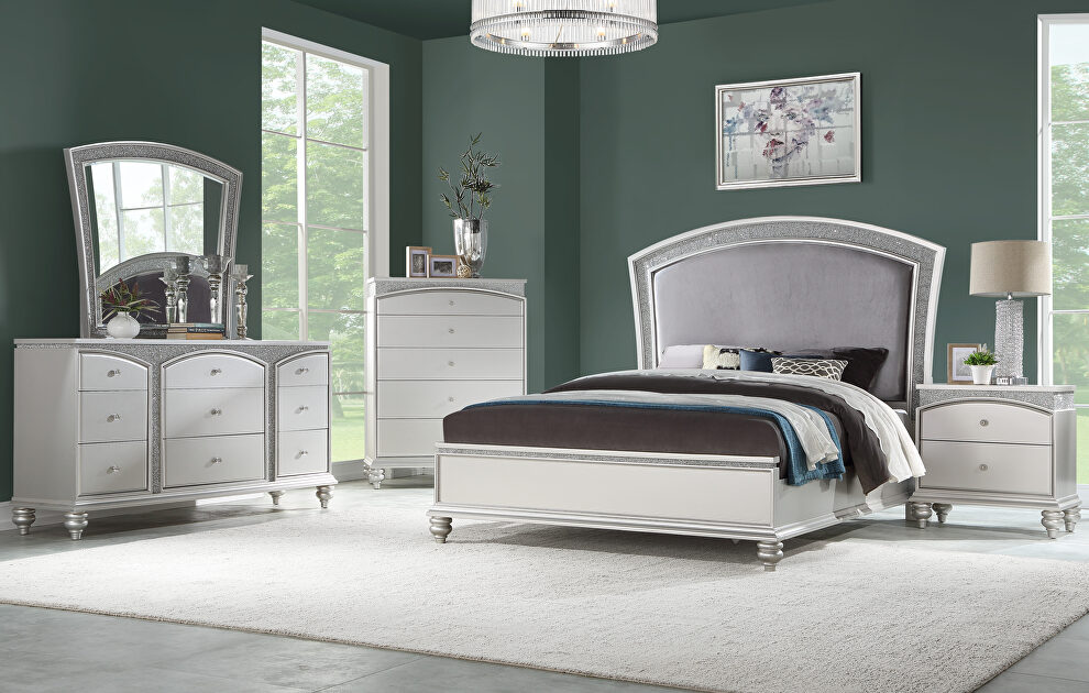 Fabric & platinum queen bed by Acme