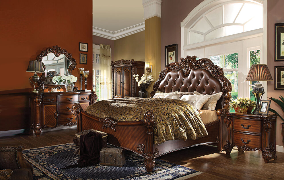 Pu & cherry queen bed in traditional style by Acme