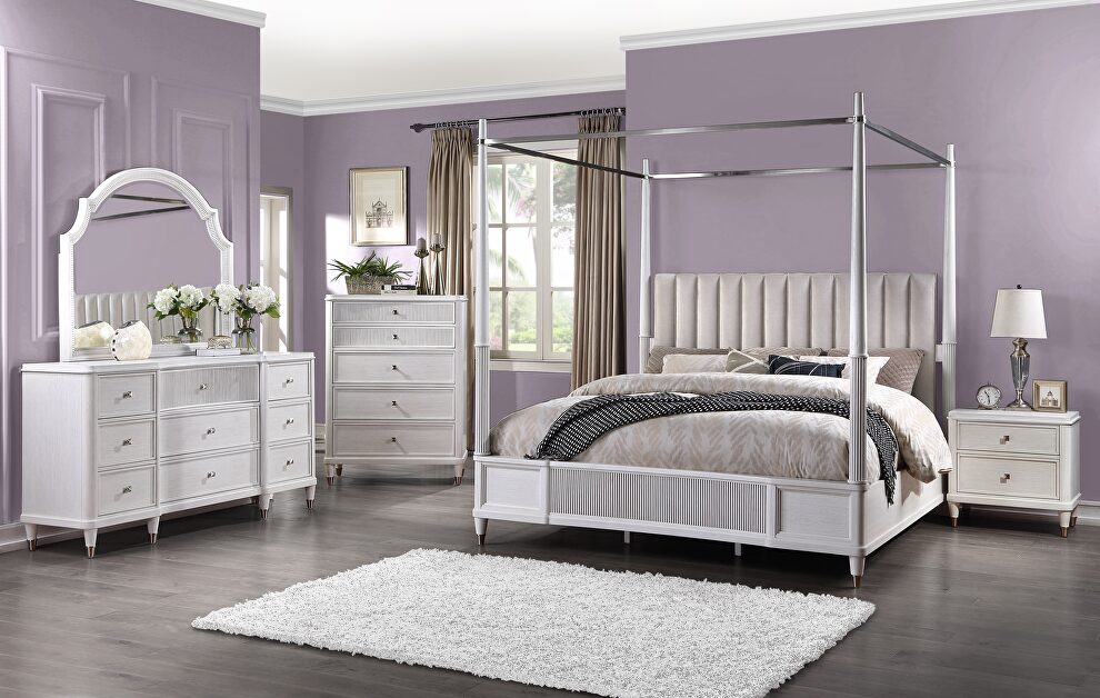 Fabric & off white queen bed by Acme