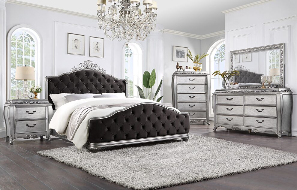 Fabric & vintage platinum queen bed by Acme