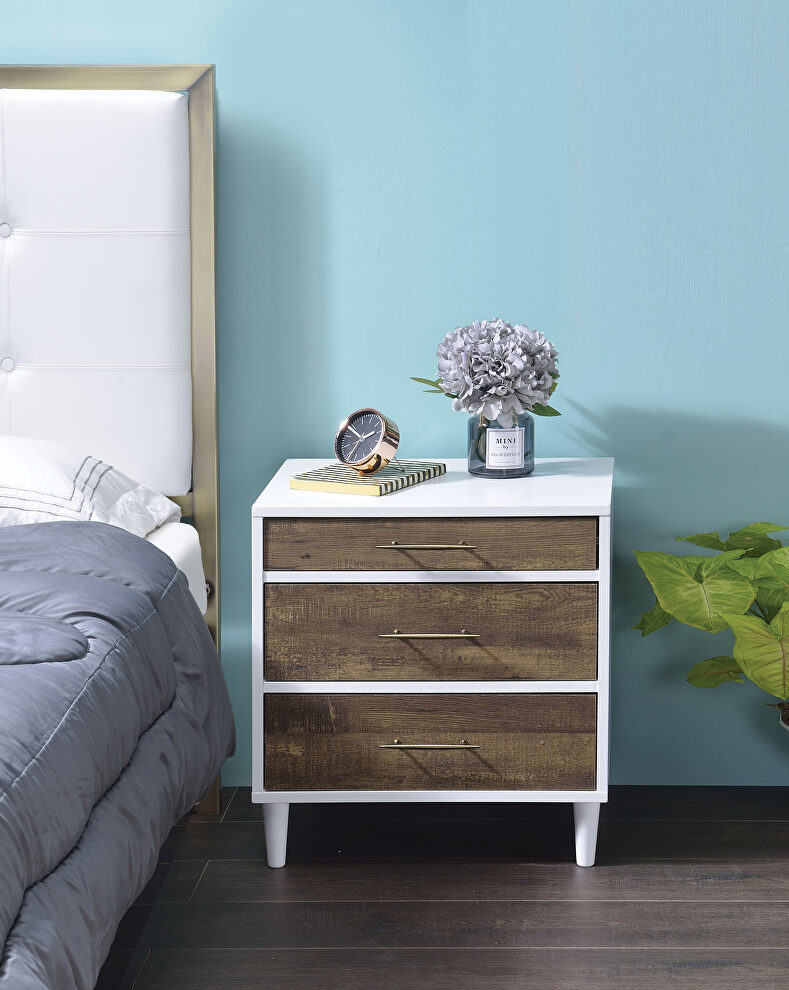 White & weathered oak nightstand by Acme