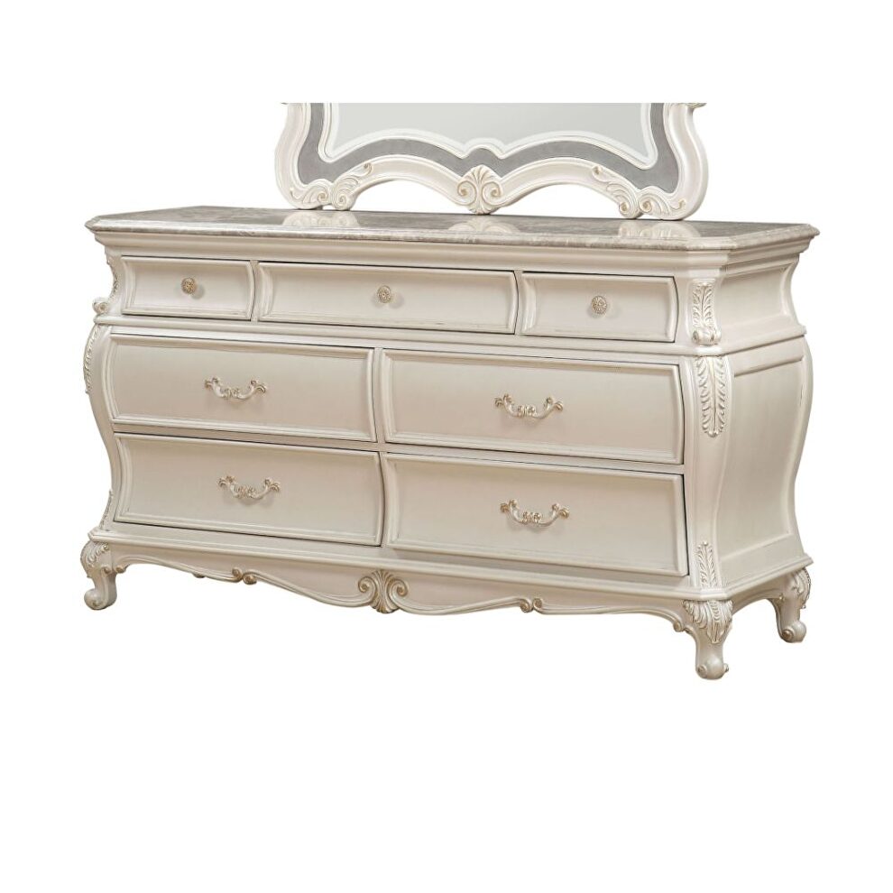 Pearl white dresser w/granite top by Acme