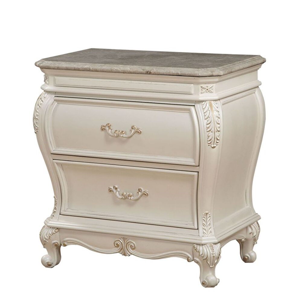 Pearl white nightstand w/granite top by Acme