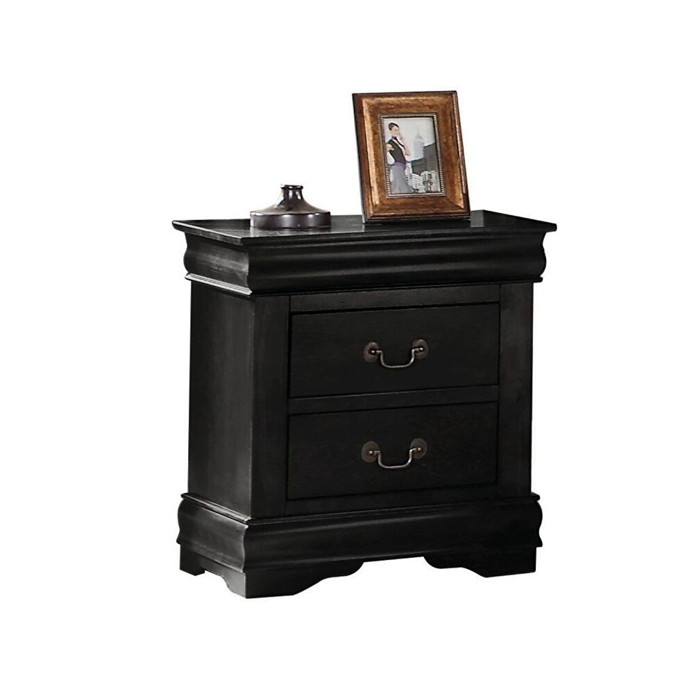 Black nightstand in casual style w/ brass hardware by Acme