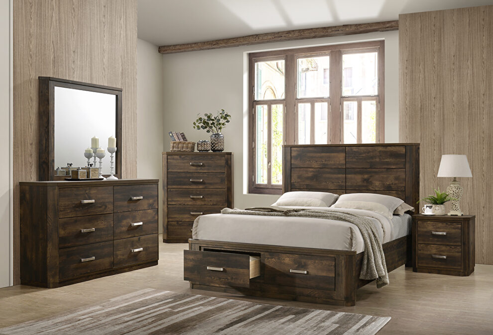 Rustic walnut queen bed w/storage by Acme